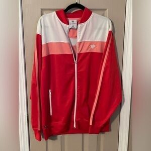 DJU Clothing Company color block zip front athletic jacket with pockets. NWT